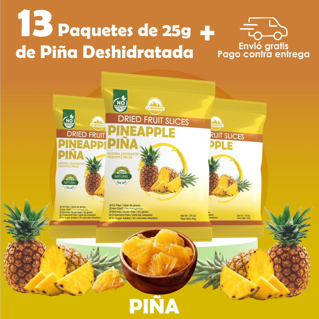 Paquete de 13 und x 25g Piña Deshidratada - FRUTOS DESHIDRATADOS LA MONTANA